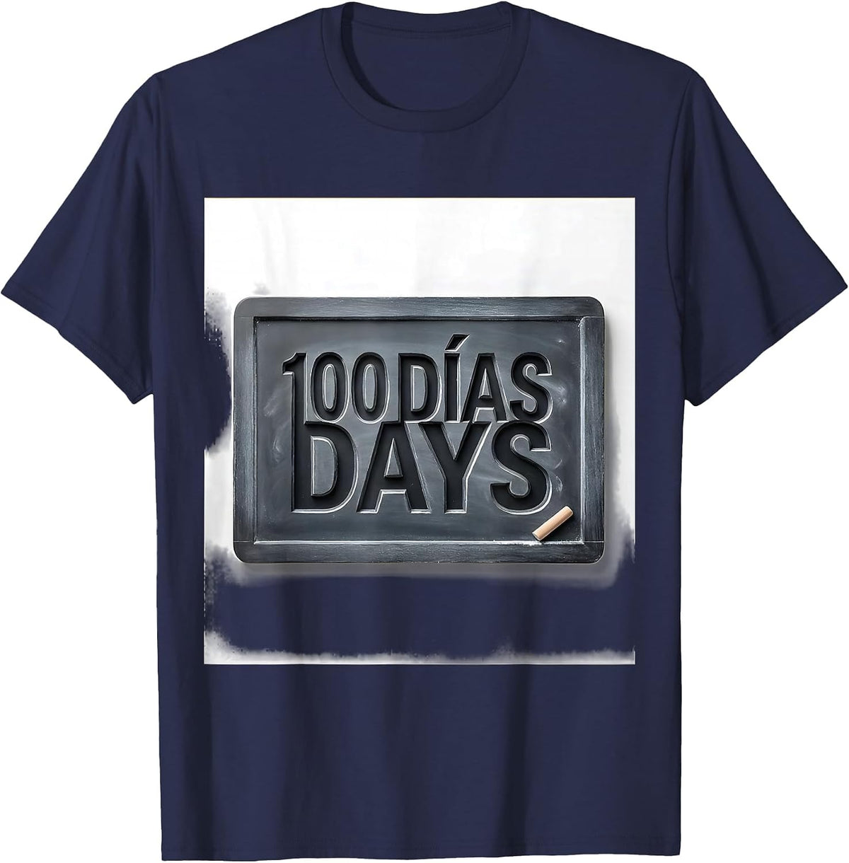 100 DÍAS/DAYS Editorial Conceptual Spanish Teacher 100th Day T-Shirt - Navy Blue
