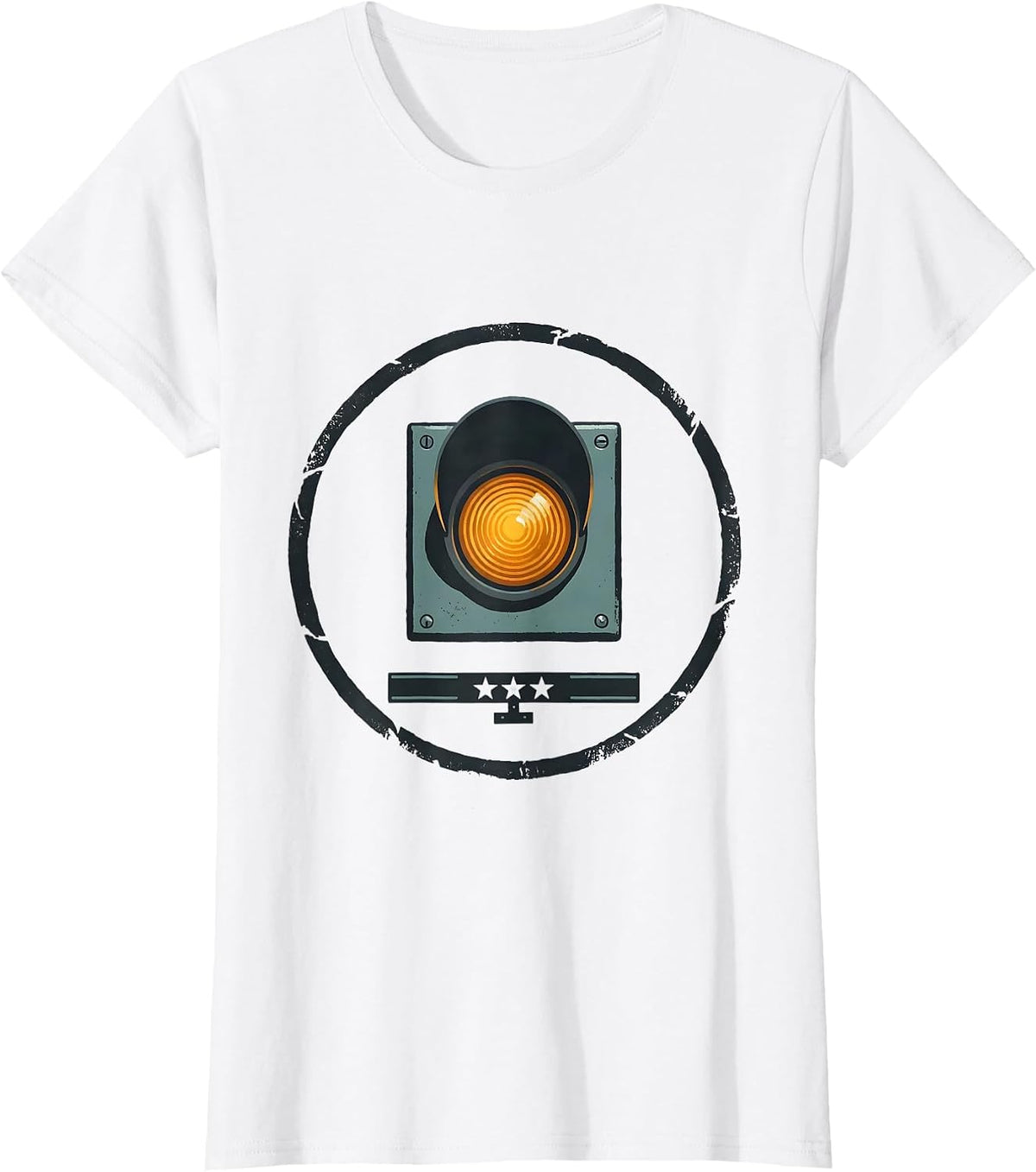 Women's Sealed Badge Train Switch Lamp Editorial Conceptual Gift T-Shirt - White