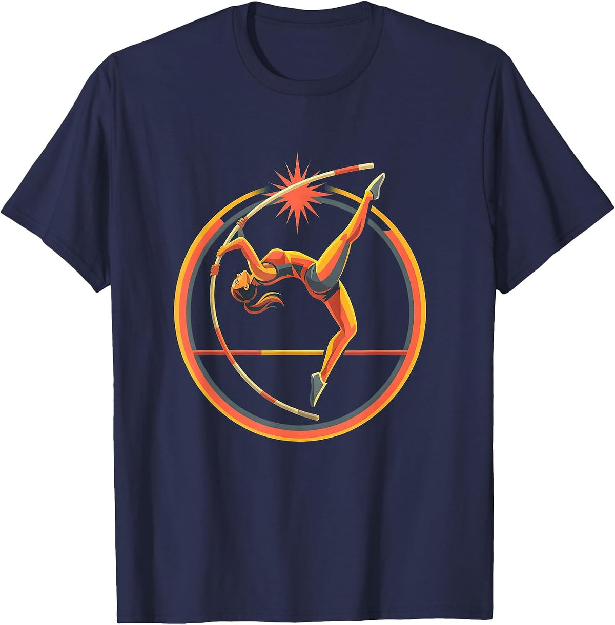 Pole Vaulter Clearing Bar Graphic Tee T-Shirt - Navy Blue