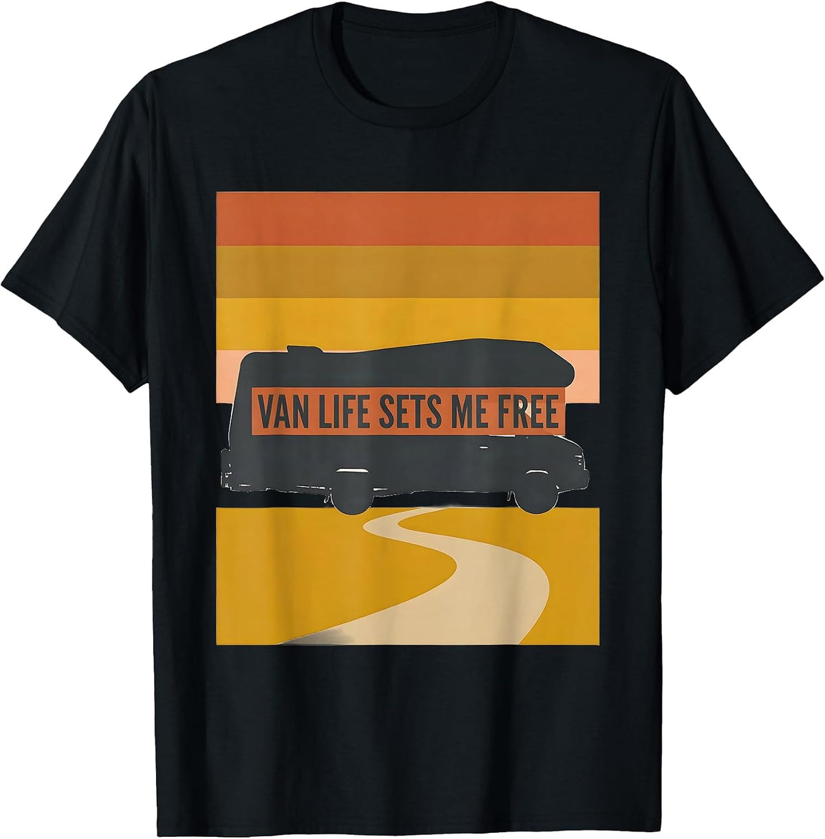 Men's Van Life Sets Me Free Retro Vintage Van Dweller Nomad Pride T-Shirt - Black