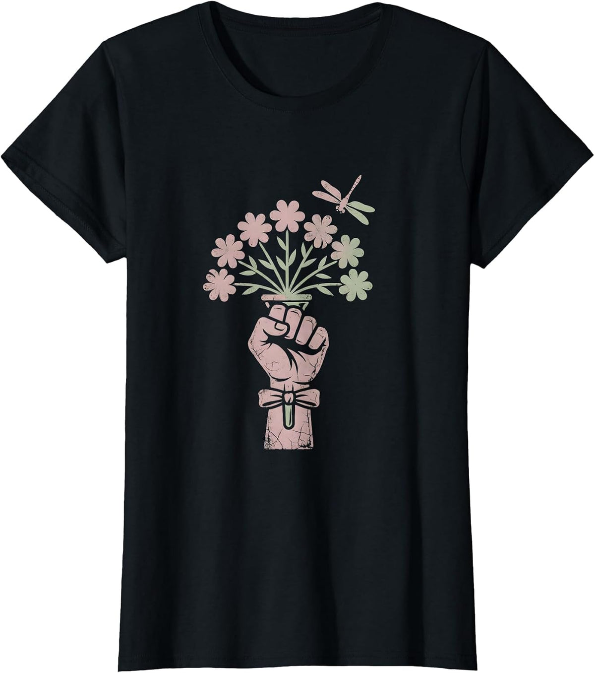 Raised Fist Rainbow Torch Pride Illustration T-Shirt - Black