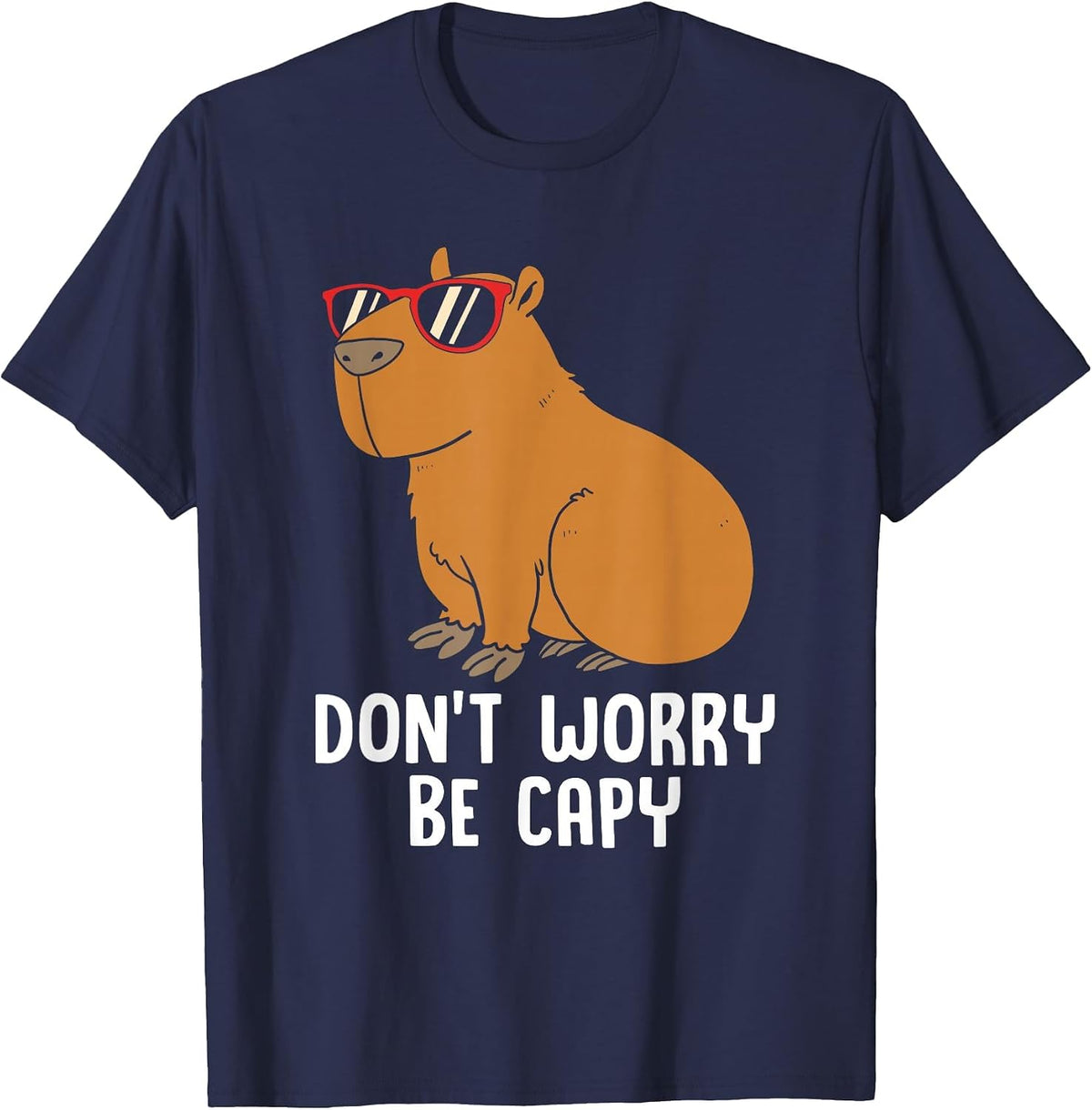 Funny Capybara for Kids Dont Be Worry Be Capy T-Shirt - Navy Blue