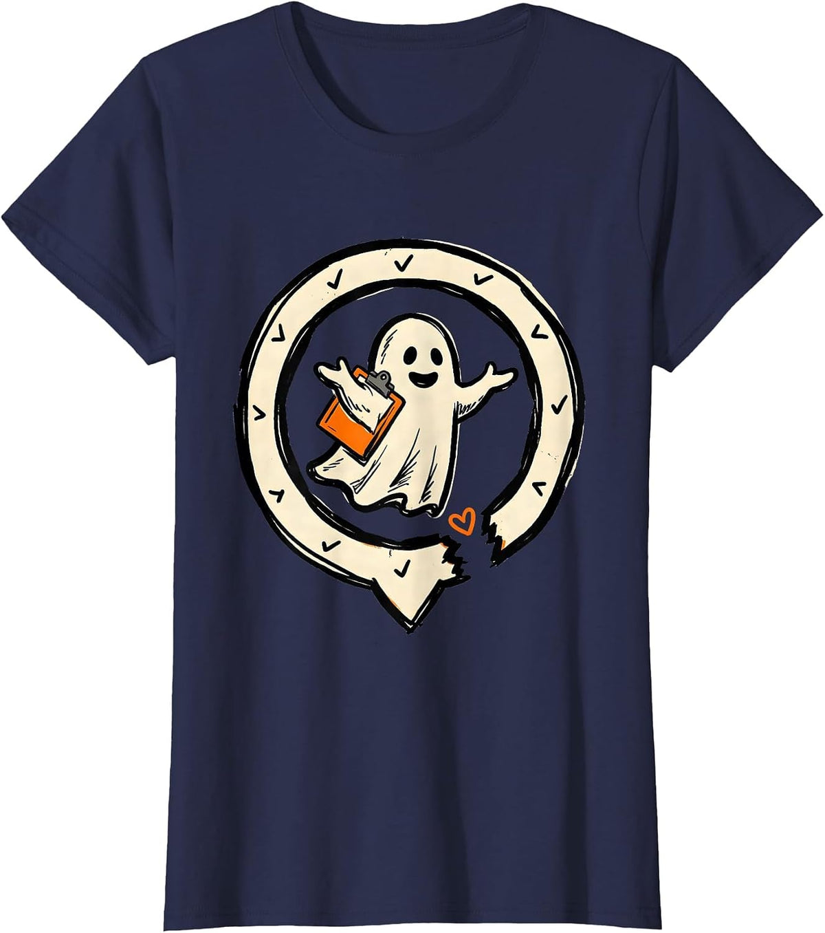 Women's Sealed Ghost Badge Mental Health Halloween Wellness Humor T-Shirt - Navy Blue