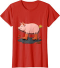 Women's Jaunty Pig in Rain Boots Funny Farm Animal Lover T-Shirt - Red