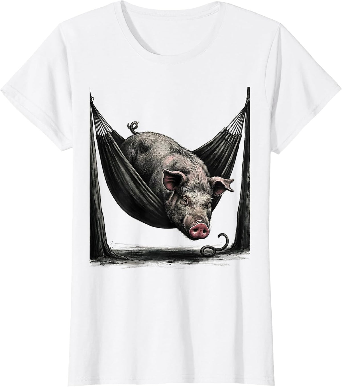 Sagging Hammock Pig Farm Animal Humor Novelty T-Shirt - White