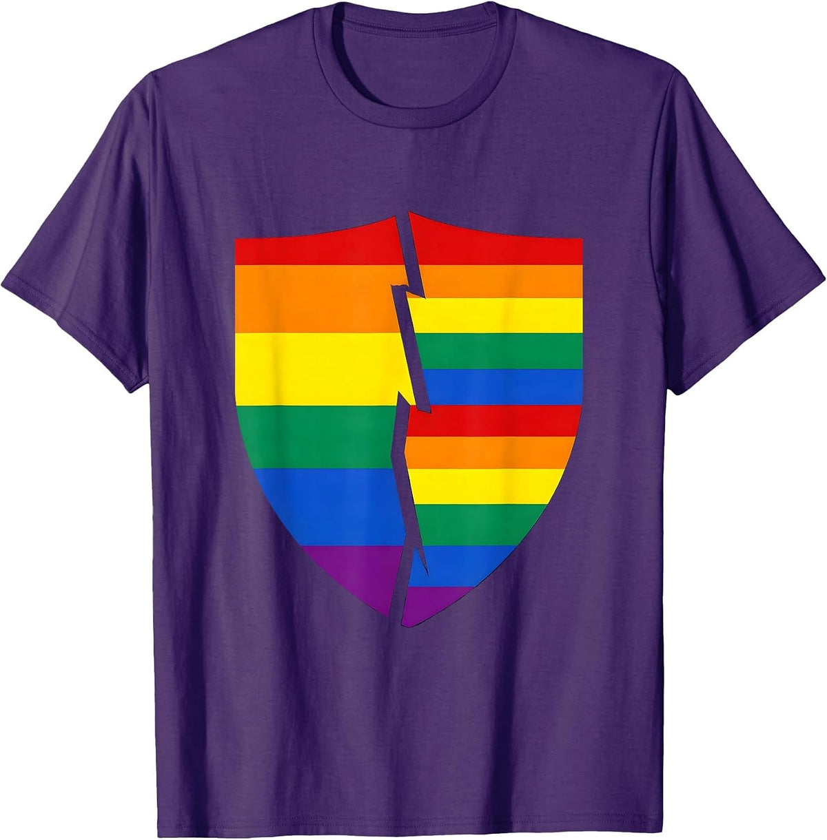 Geometric Shield Pride Flag Stripes Illustration T-Shirt - Purple