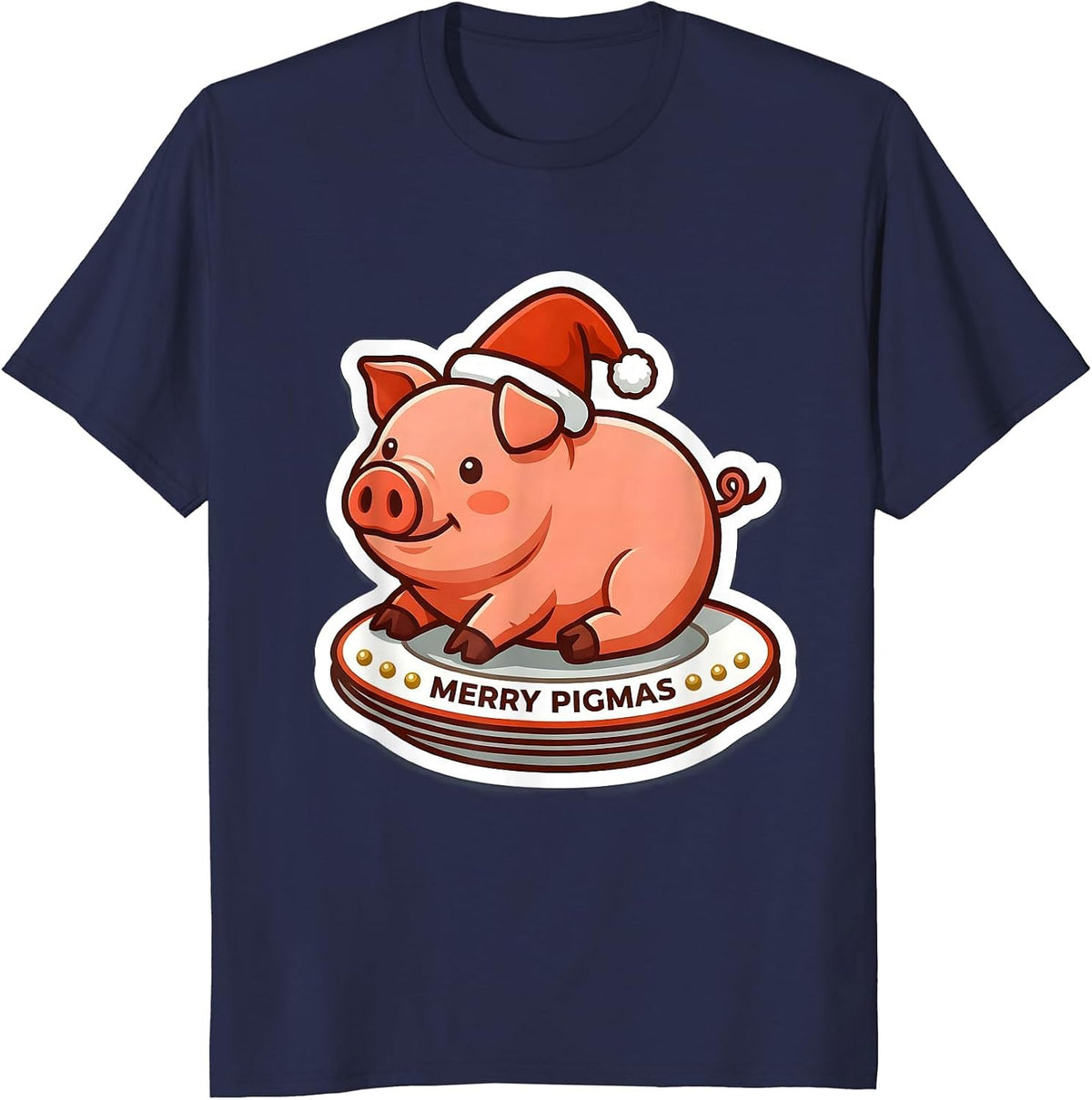 Merry Pigmas Funny Pig Christmas Animal Lover Humor T-Shirt - Navy Blue