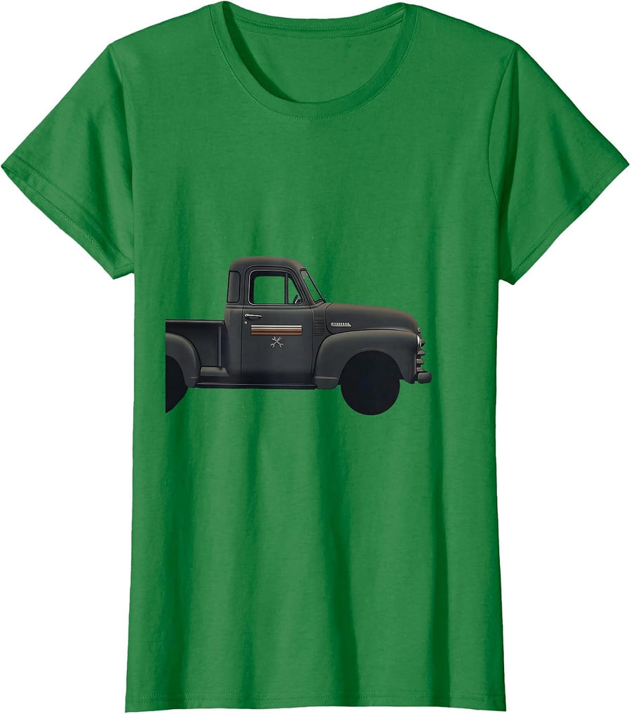 Women's Vintage Pickup Minimalist Classic Car Guy Humor T-Shirt - Kelly Green