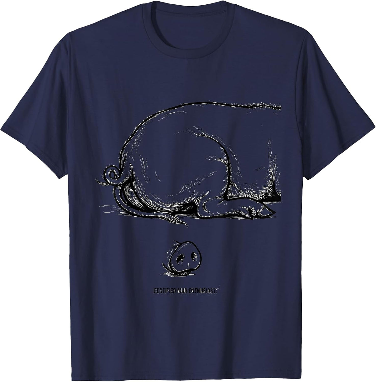 Certified Mud Enthusiast Funny Pig Farm Animal Lover T-Shirt - Navy Blue