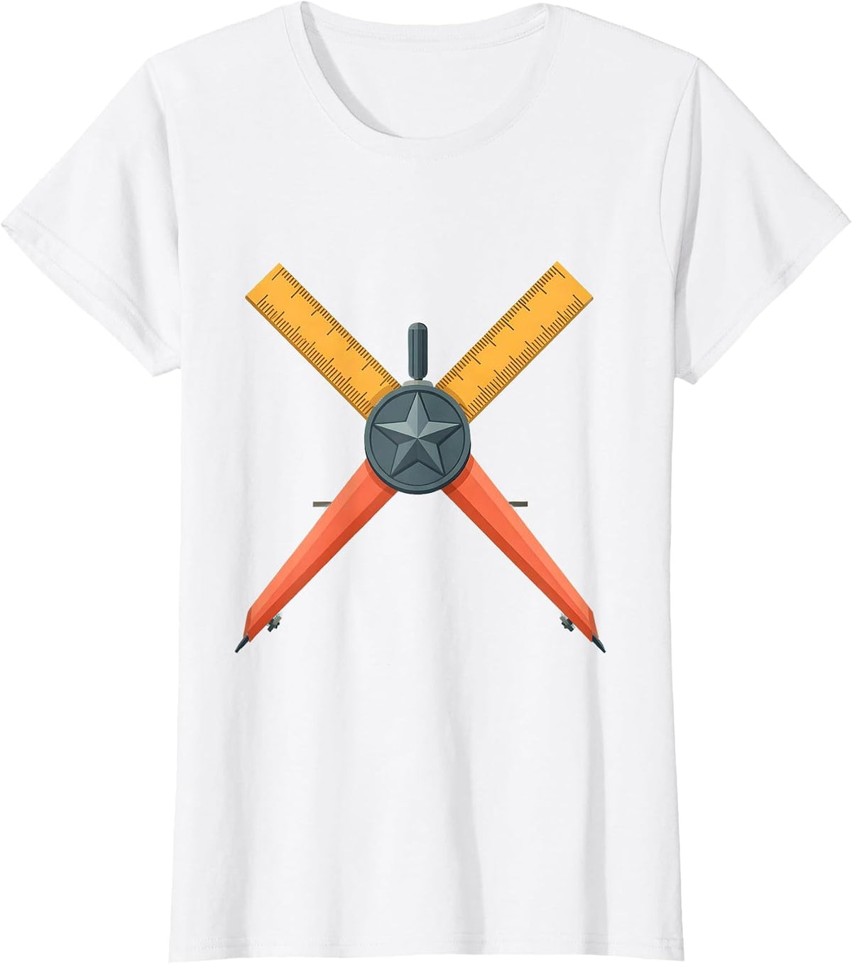 Women's 5th Grade Teacher Ruler Compass Crossed Design T-Shirt - White