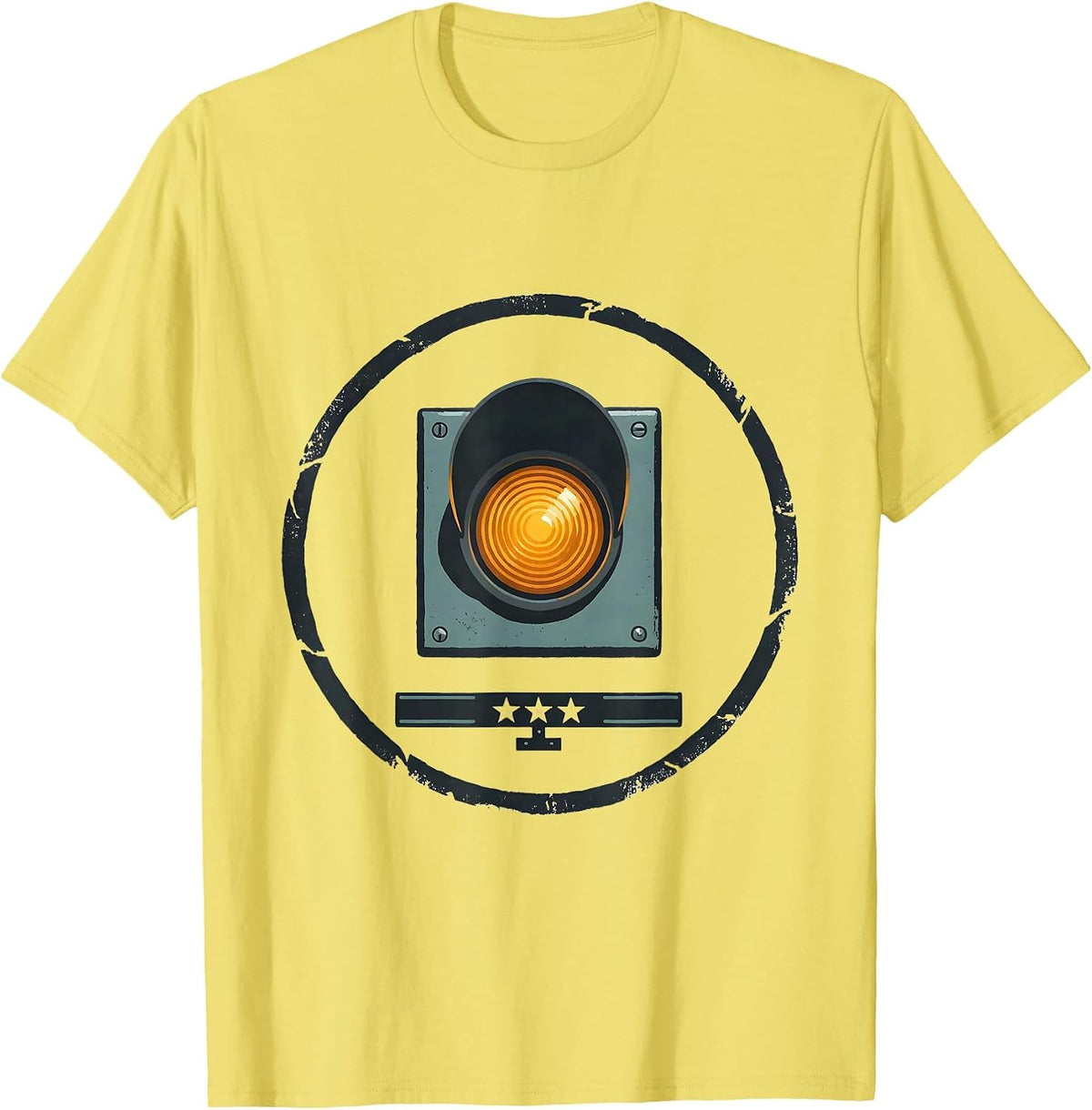 Men's Sealed Badge Train Switch Lamp Editorial Conceptual Gift T-Shirt - Lemon Yellow