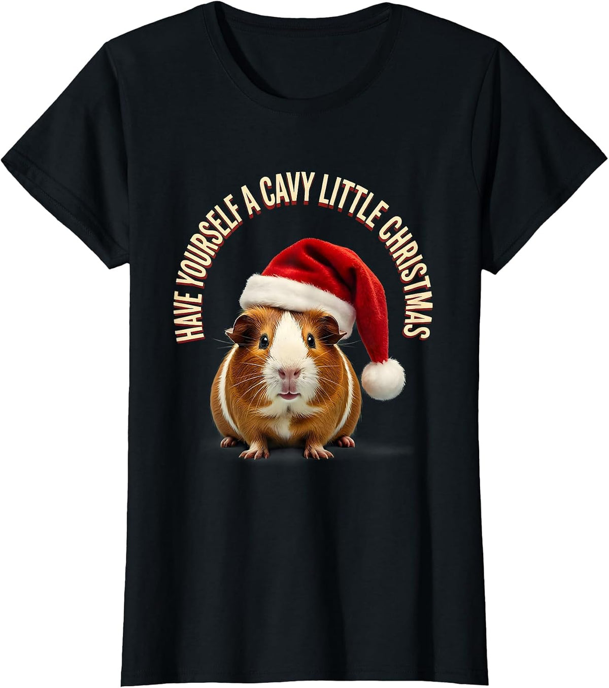 Have Yourself A Cavy Little Christmas Funny Guinea Pig Santa T-Shirt - Black