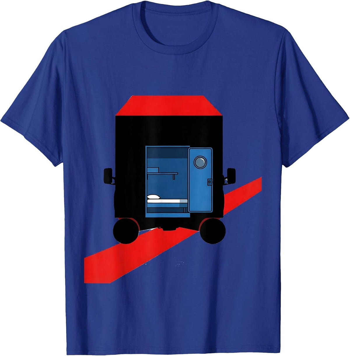 Men's Camper Van Cross-Section Bauhaus Modernist Van Life Dwellers T-Shirt - Royal Blue
