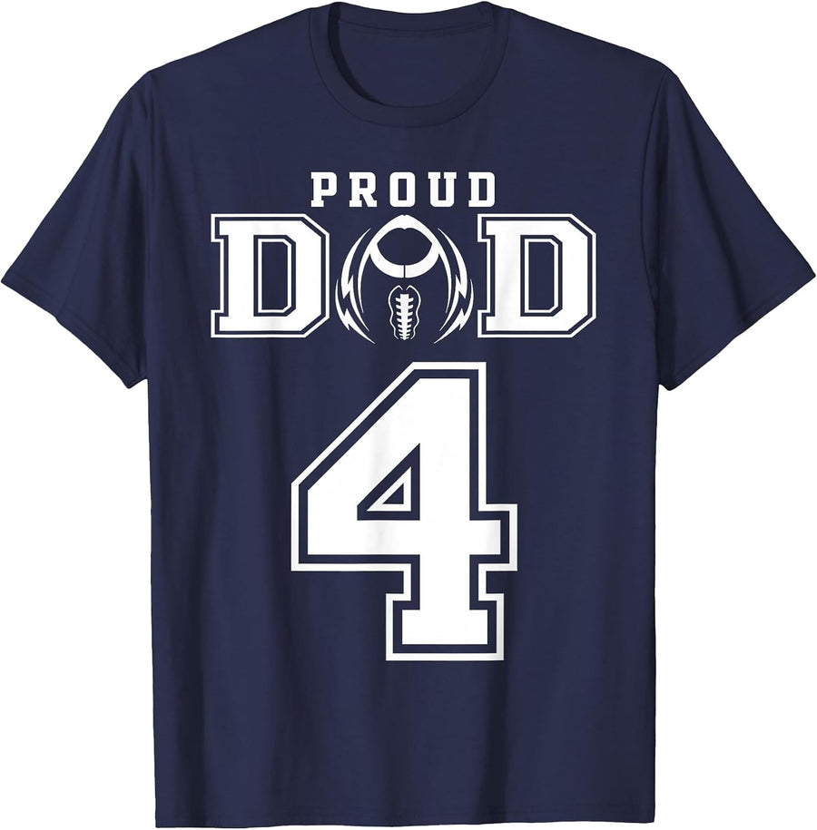 Custom Proud Football Dad Number 4 Personalized for Men T-Shirt - Navy Blue