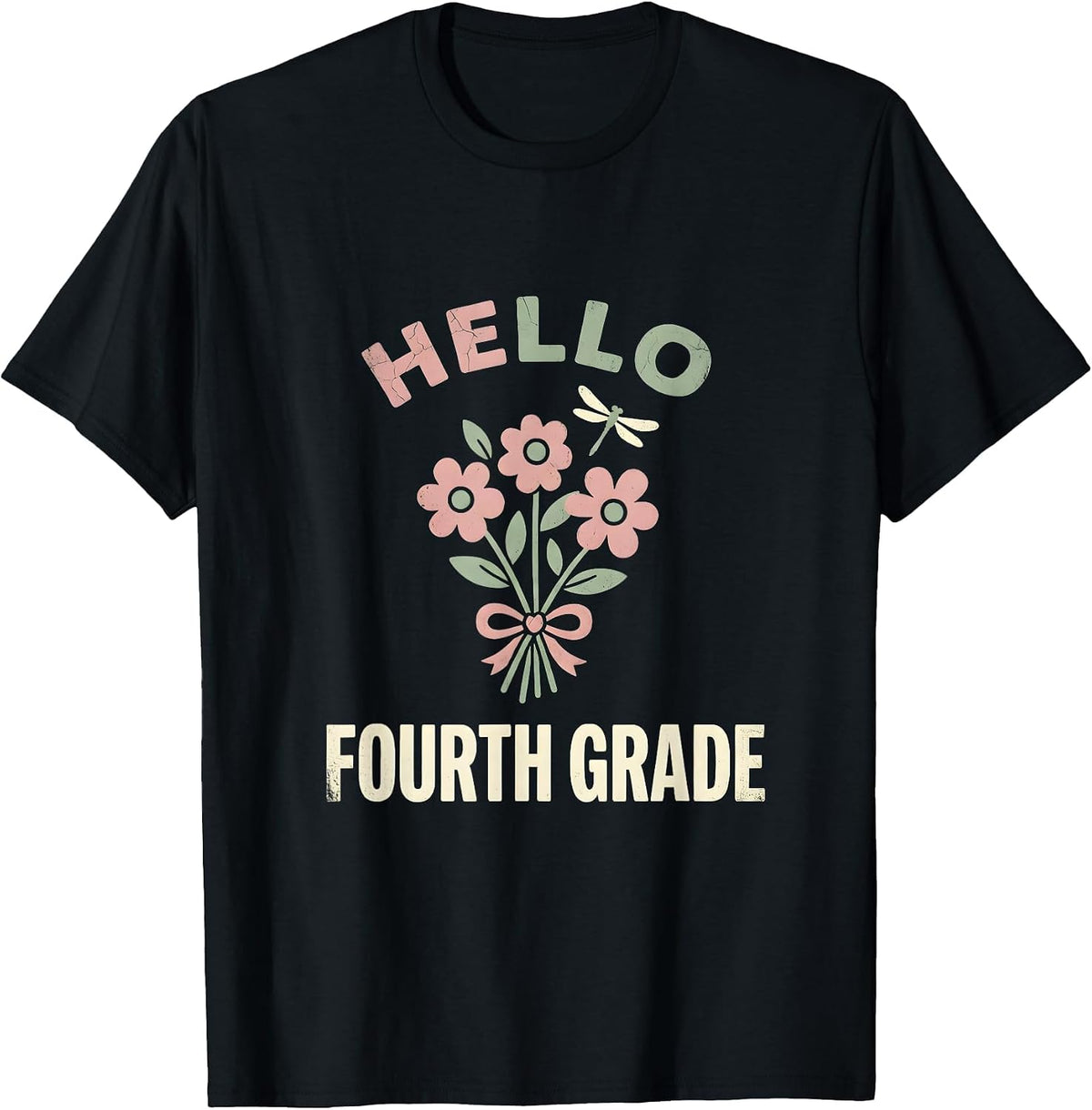 Men's Hello, Fourth Grade Floral Boho Back To School Teacher Gift T-Shirt - Black