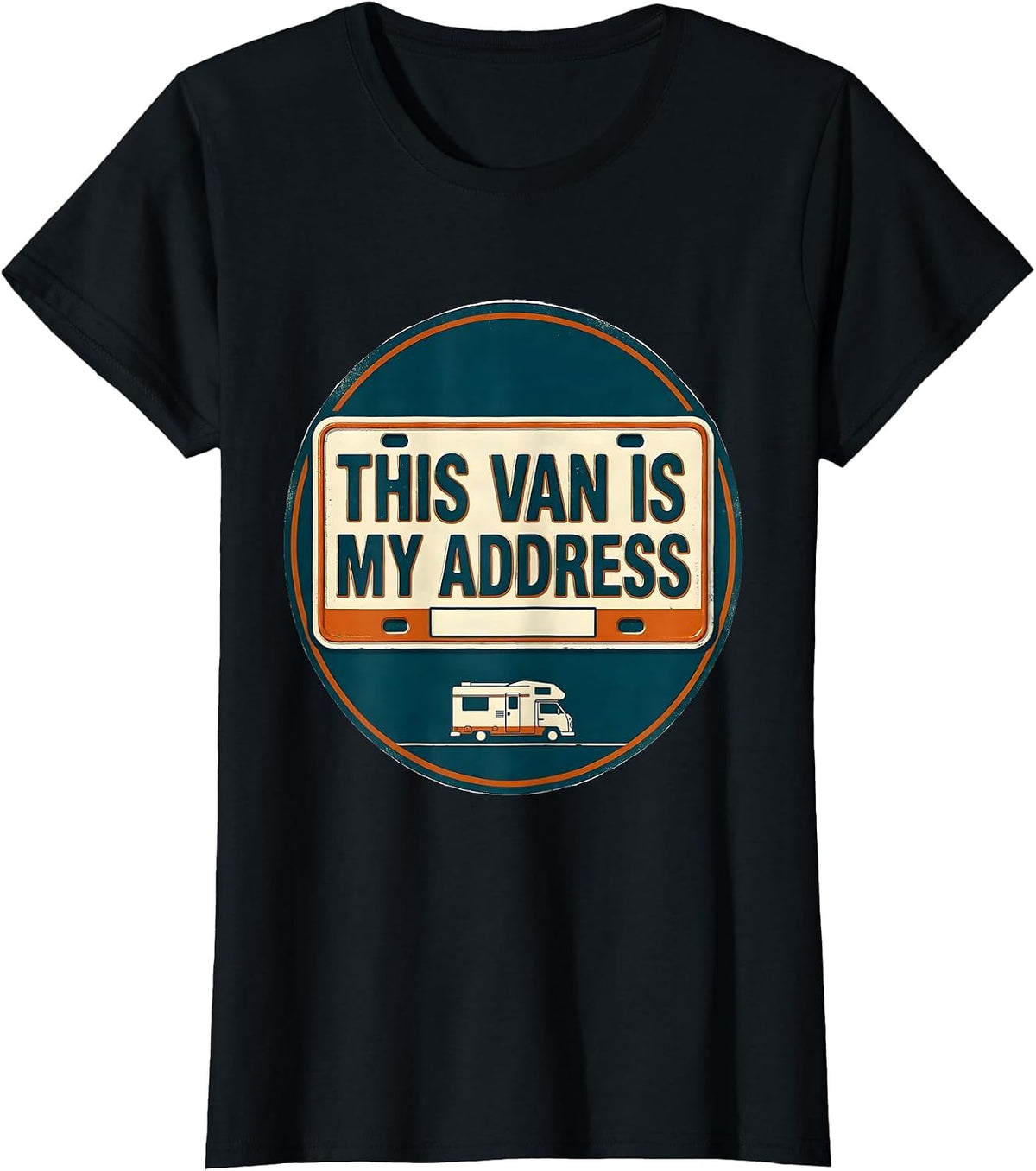 Women's This Van Is My Address Vintage Van Life Nostalgic Road Trip T-Shirt - Black