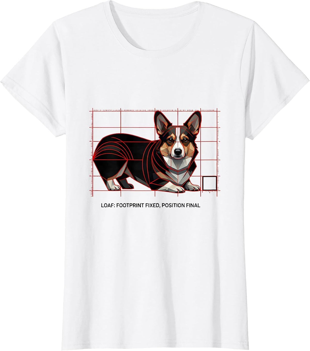 Women's Loaf: Footprint Fixed, Position Final Geometric Corgi Lover T-Shirt - White