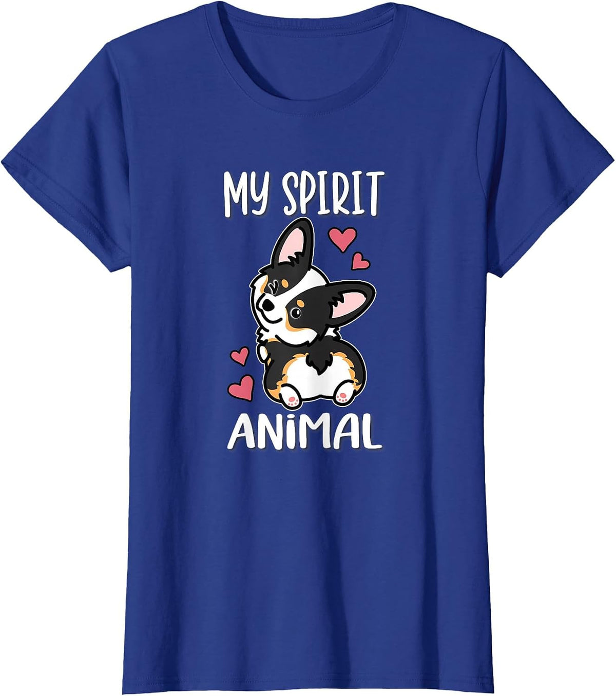Girls Womens Kawaii Spirit Animal Black Tricolor Corgi Lover T-Shirt - Royal Blue