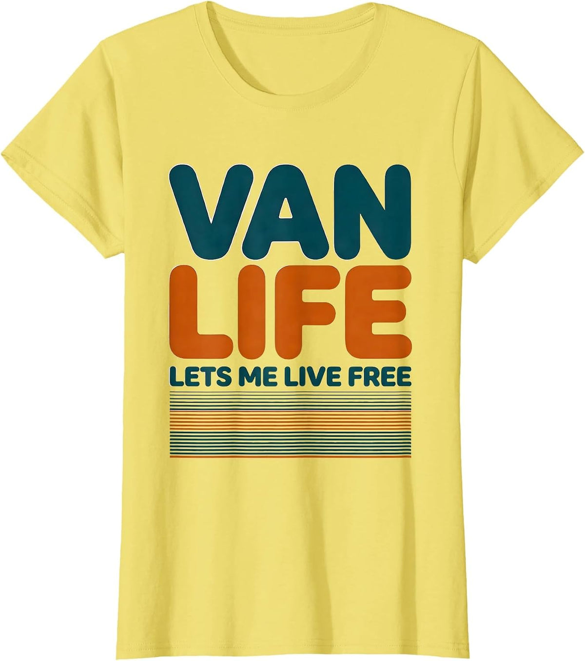Women's Van Life Lets Me Live Free Retro Van Dwellers Road Trip T-Shirt - Lemon Yellow
