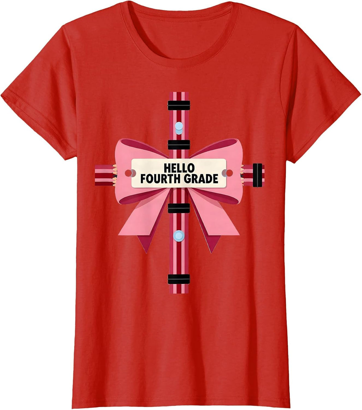 Hello Fourth Grade Coquette Bow Back To School Teacher Girl T-Shirt - Red