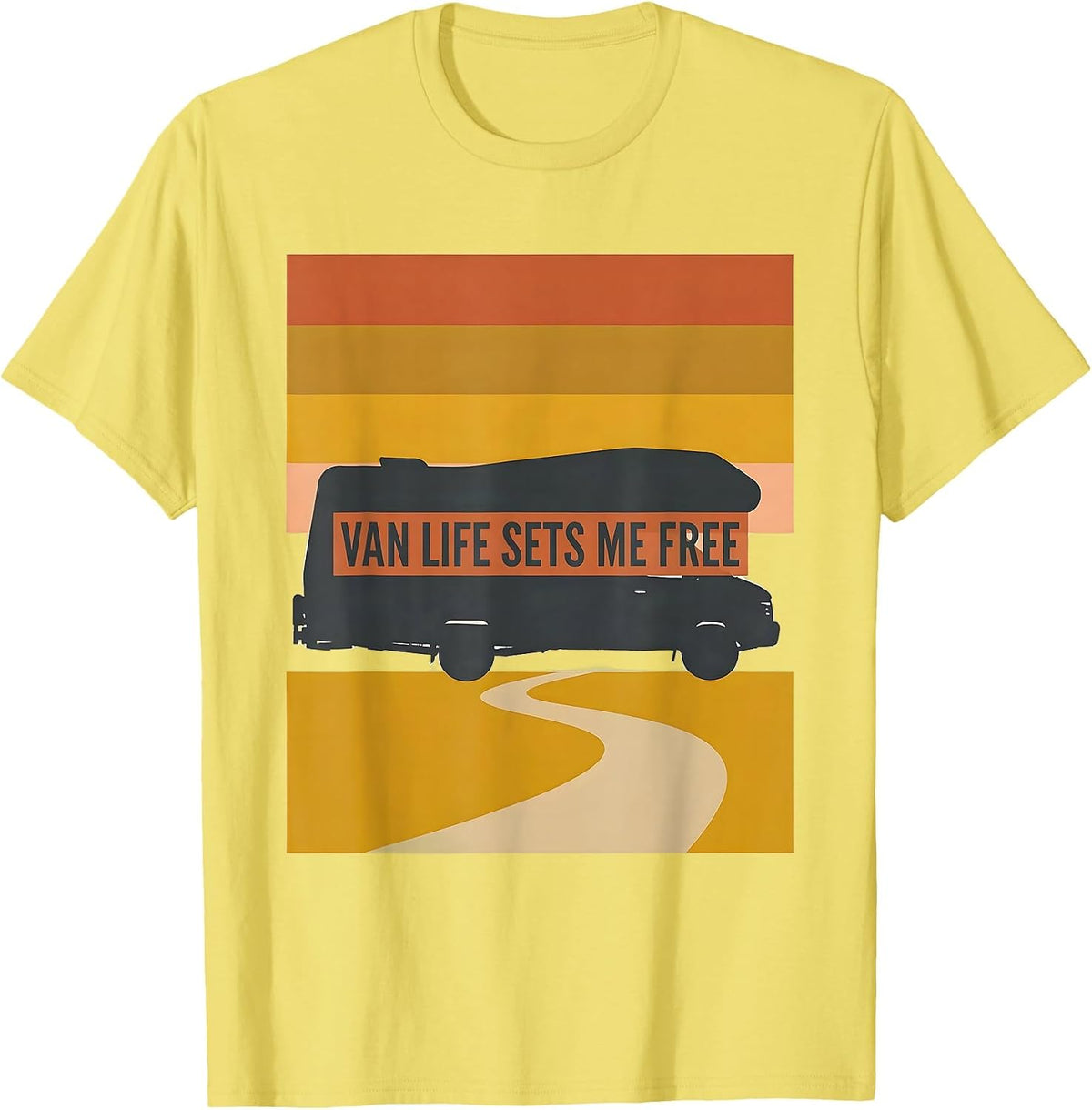Men's Van Life Sets Me Free Retro Vintage Van Dweller Nomad Pride T-Shirt - Lemon Yellow