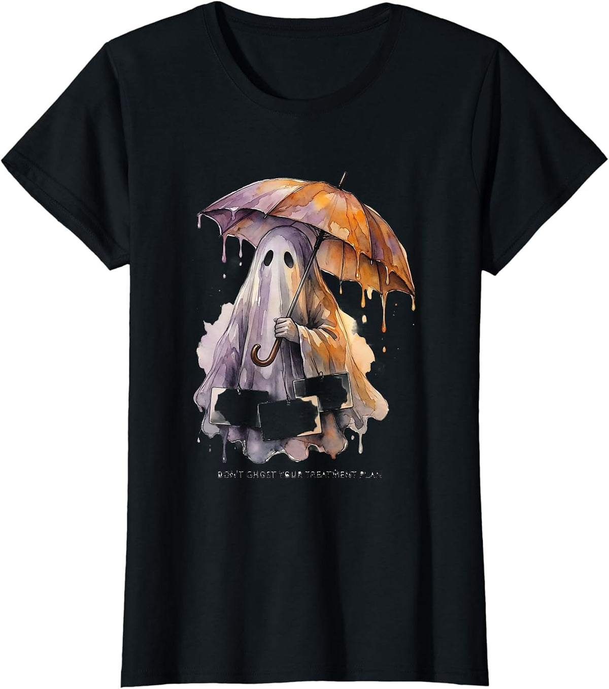 Women's Don't Ghost Your Treatment Plan Watercolor Ghost Halloween T-Shirt - Black
