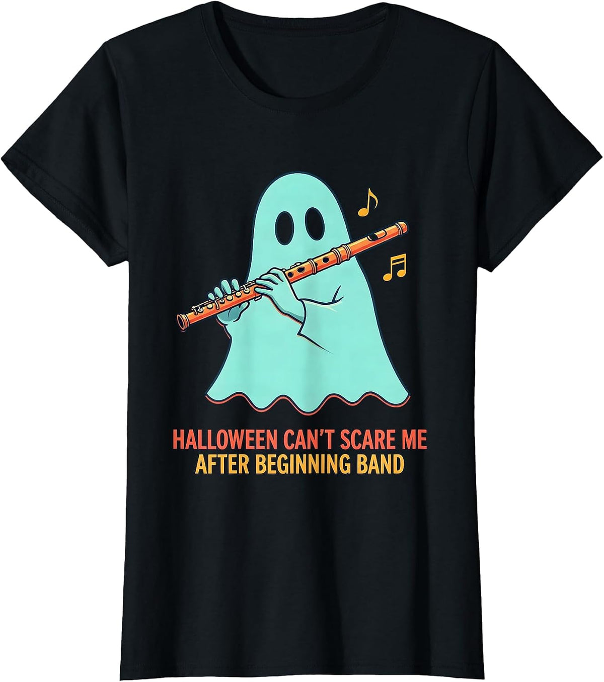 Women's Halloween Can't Scare Me After Beginning Band Music Teacher T-Shirt - Black