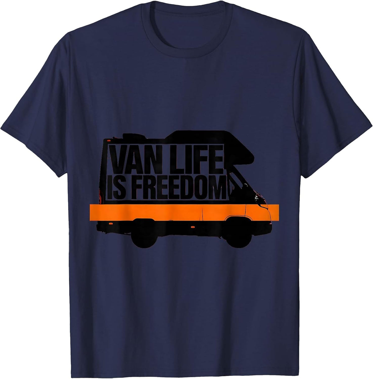 Van Life Is Freedom Brutalist Van Dwellers Nomad Retro T-Shirt - Navy Blue