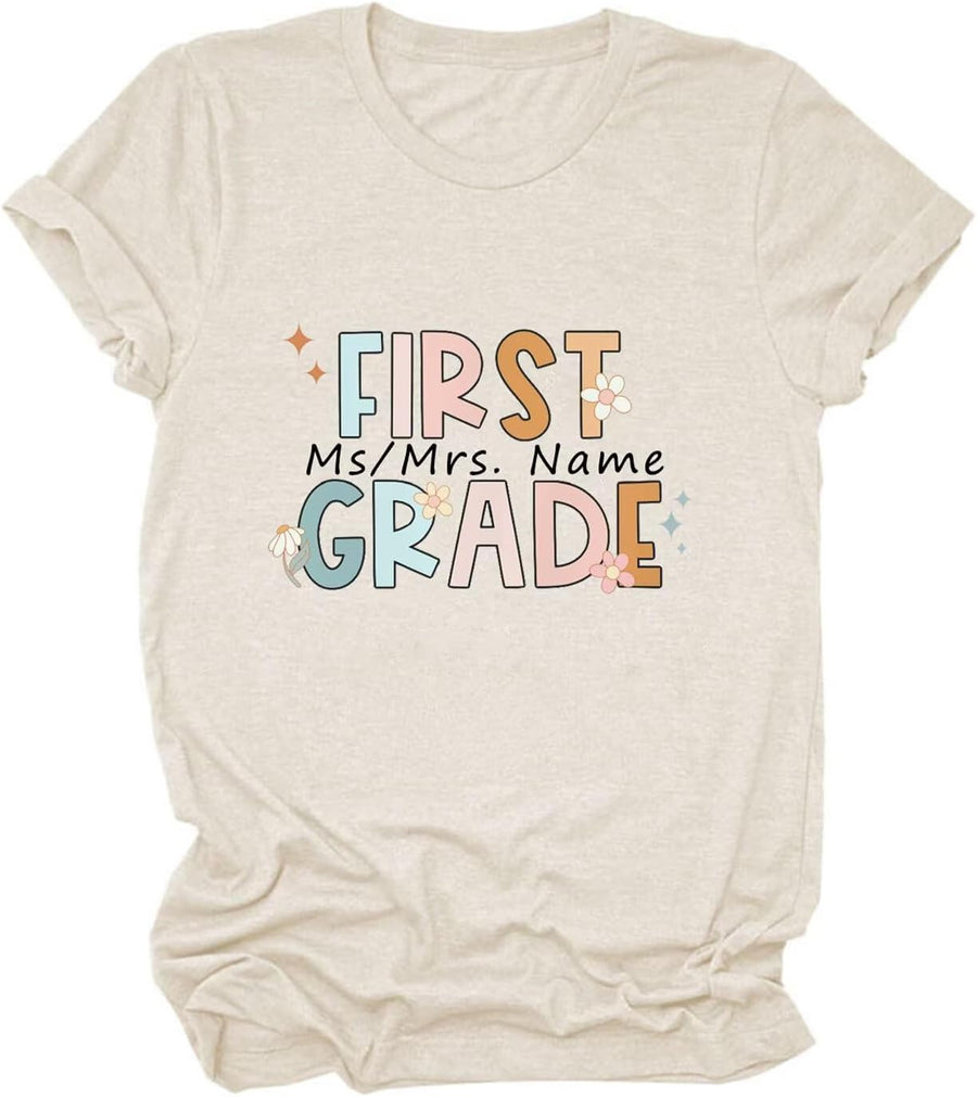 Custom Teacher Shirt Women Personalized Graphic 1st to 6th Grade Teacher Tshirt Customized Name Back to School Tees - 1st