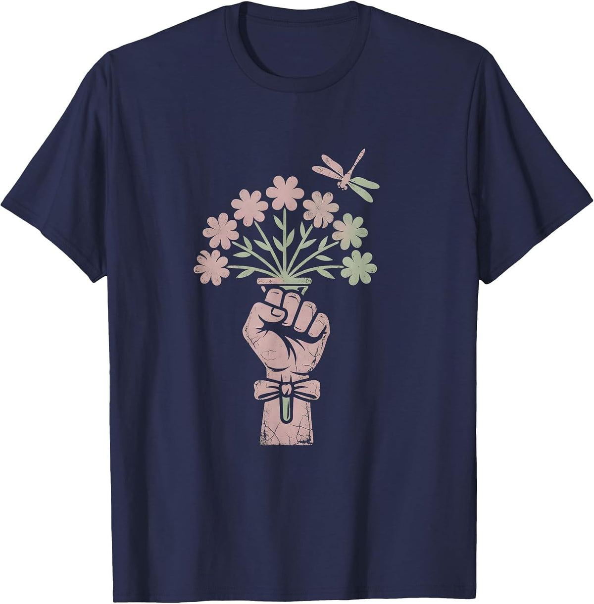Raised Fist Rainbow Torch Pride Illustration T-Shirt - Navy Blue