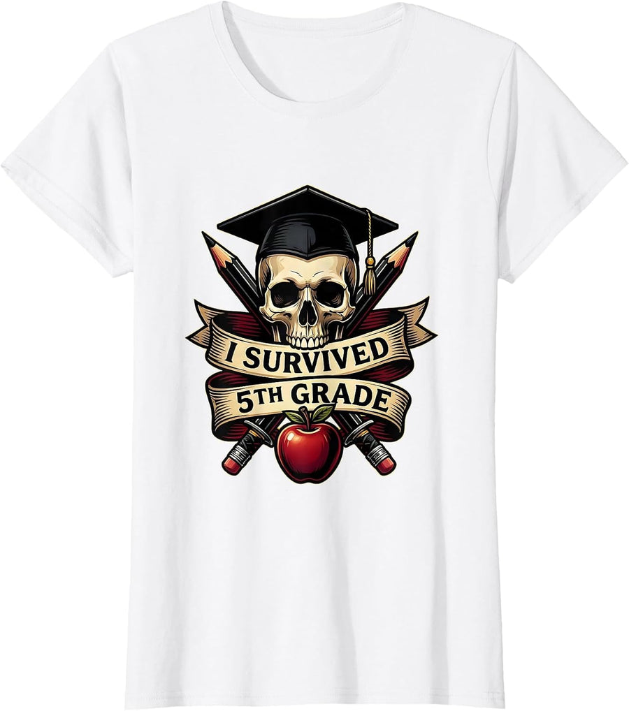 Women's I Survived 5th Grade Teacher Design T-Shirt - White