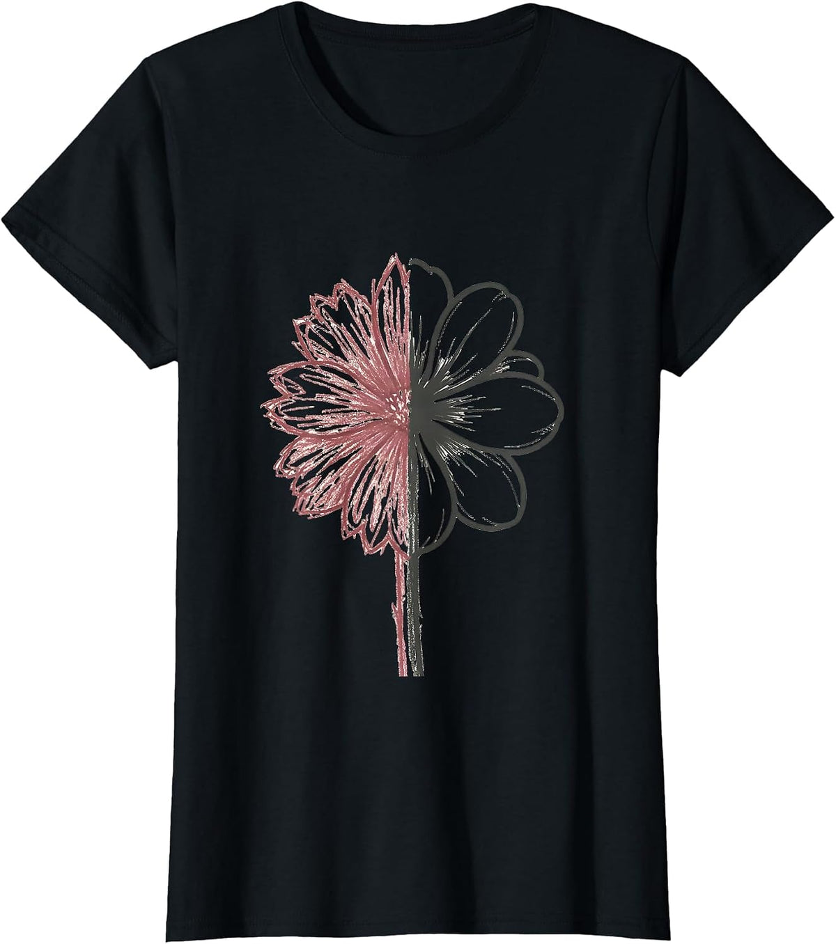 Women's Paraprofessional Crayon Blooming Into Flower Art T-Shirt - Black