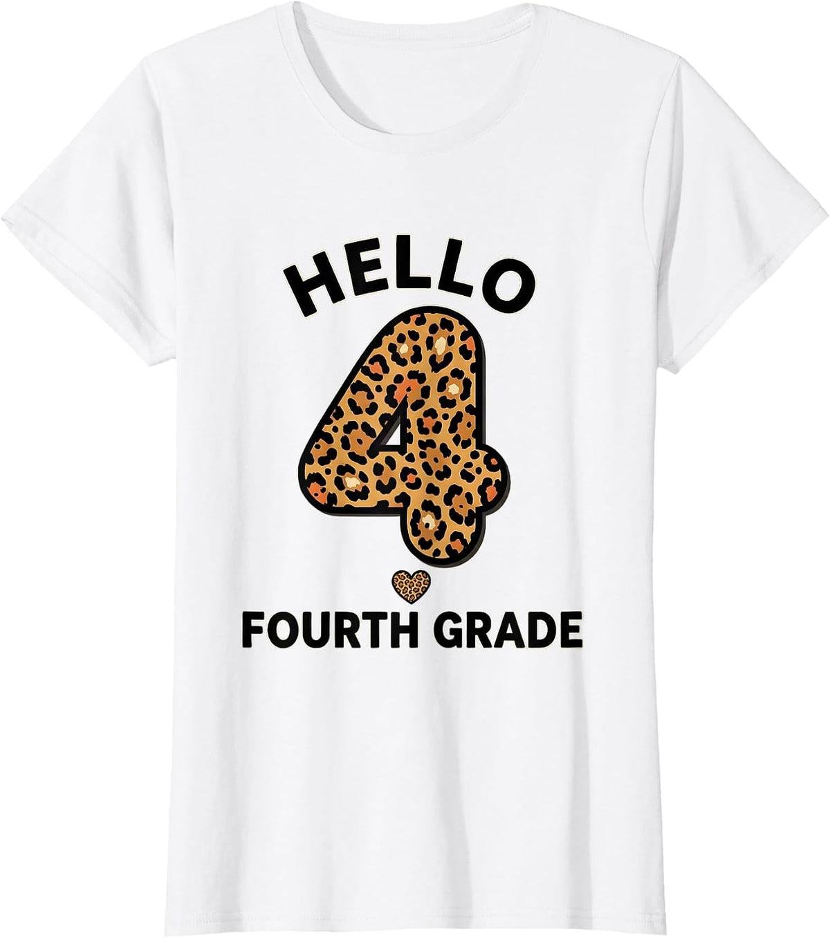 Women's Hello Fourth Grade Cute Leopard Print Teacher Back To School T-Shirt - White