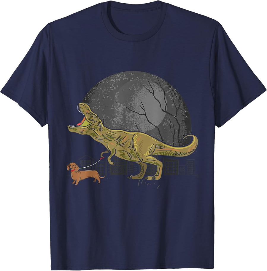 Dinosaur T Rex Dog Dachshund T-Shirt - Navy Blue