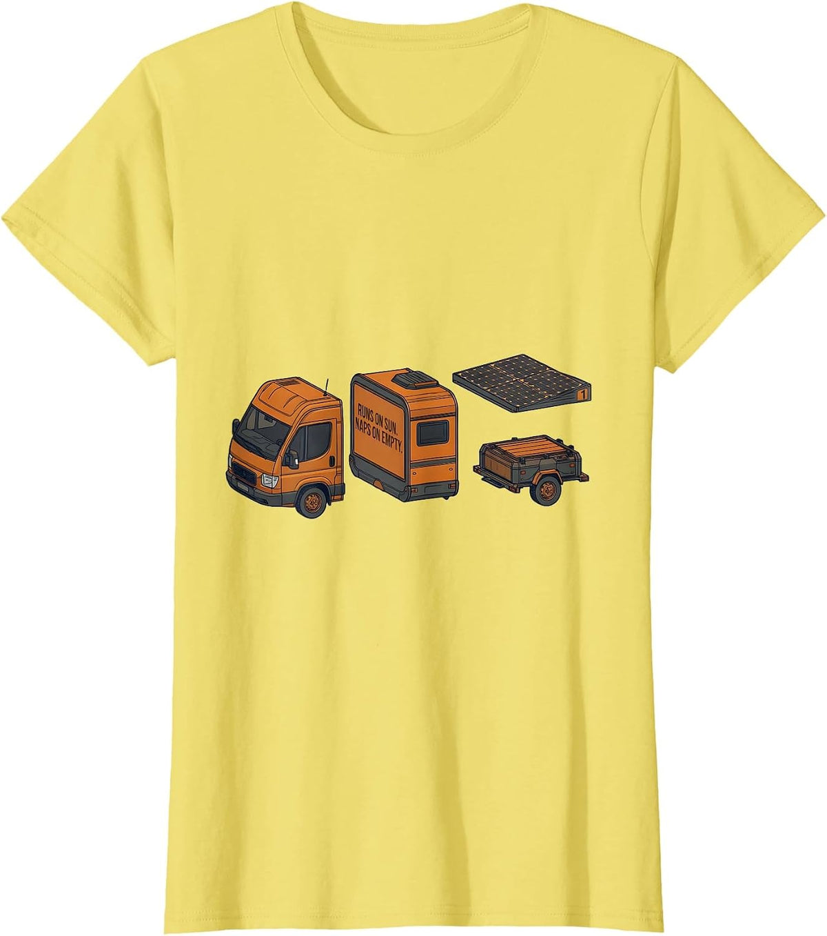 Runs On Sun Naps On Empty Retro Van Life Nomad Travel Pride T-Shirt - Lemon Yellow