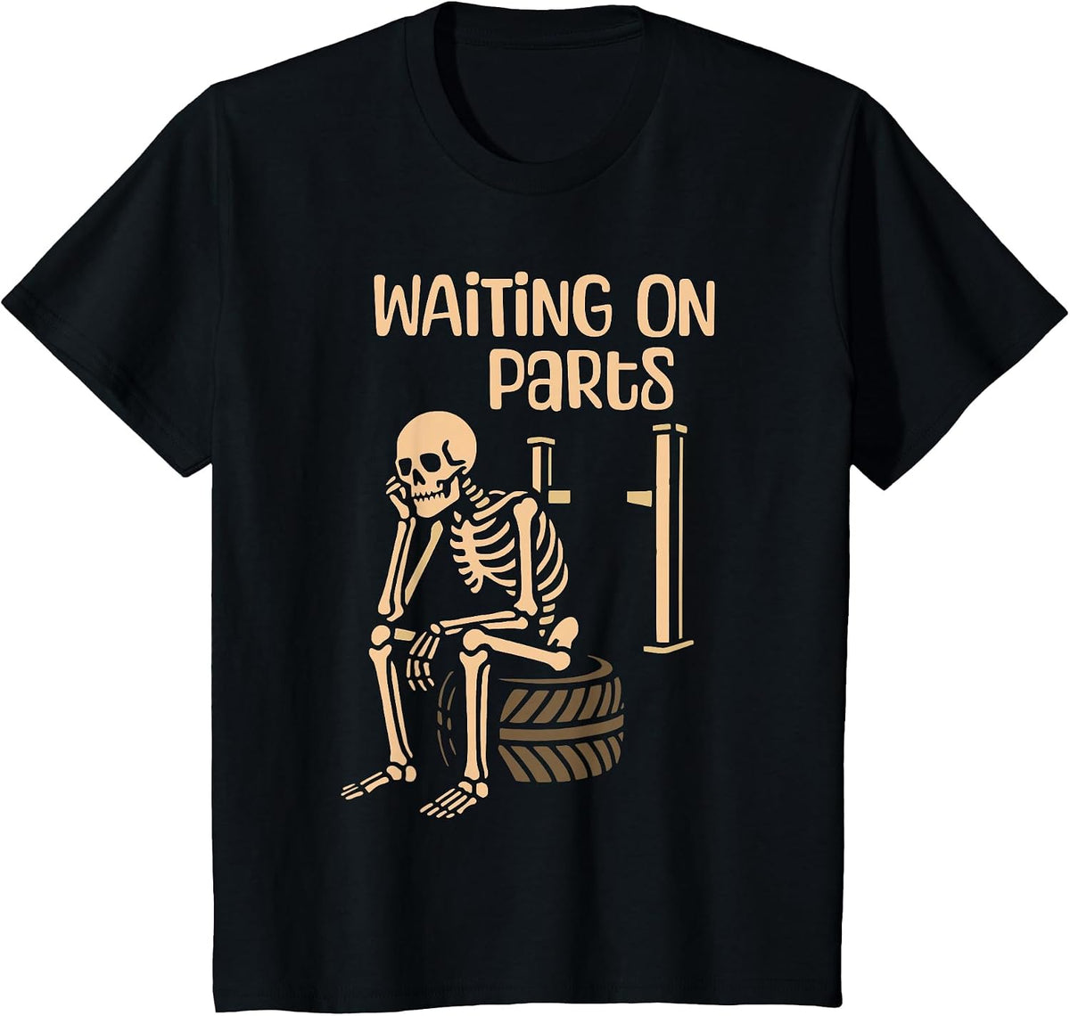 Waiting On Parts Funny Skeleton Auto Mechanic Technician T-Shirt - Black