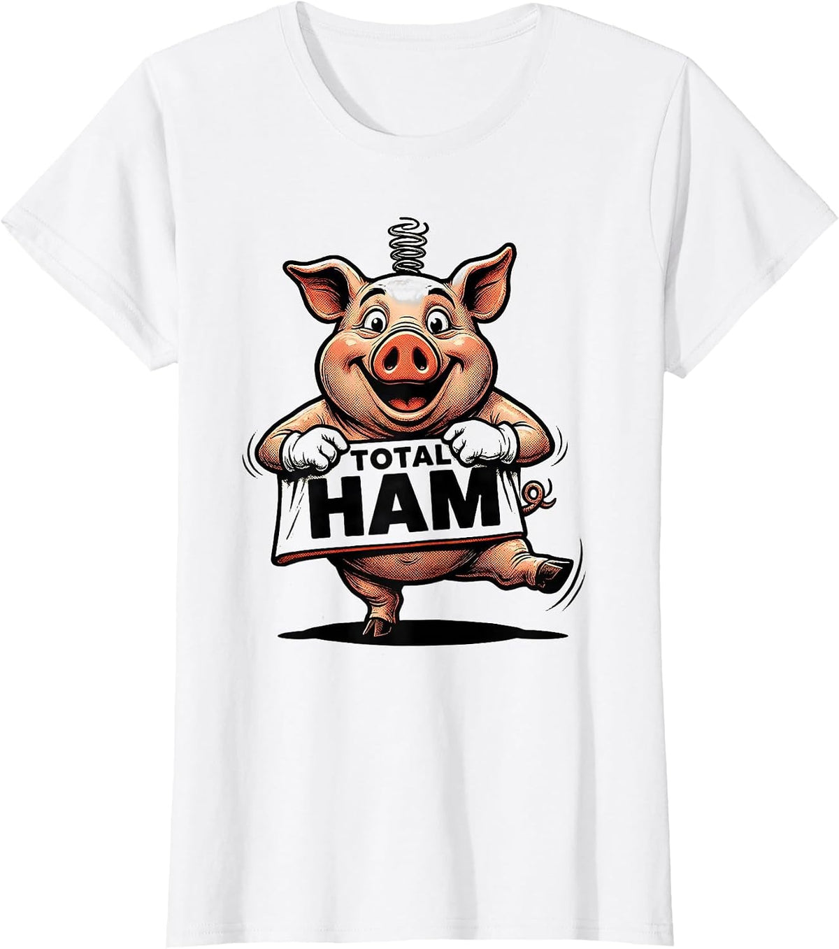Total Ham Retro Cartoon Pig Lover Farm Animal Humor T-Shirt - White