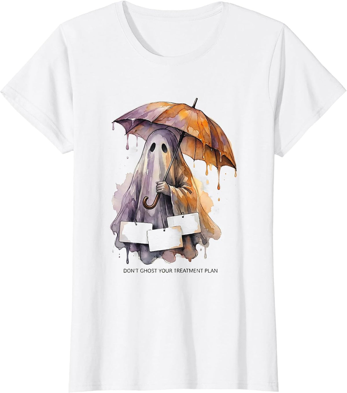 Women's Don't Ghost Your Treatment Plan Watercolor Ghost Halloween T-Shirt - White