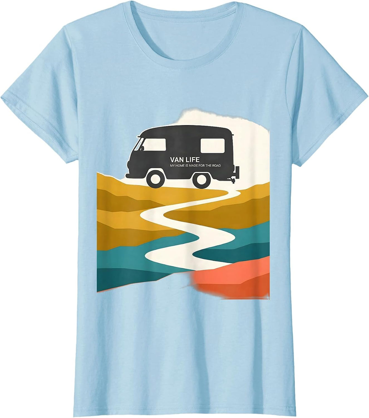 Women's Van Life My Home Is Made For The Road Retro Camper Vanlife T-Shirt - Baby Blue