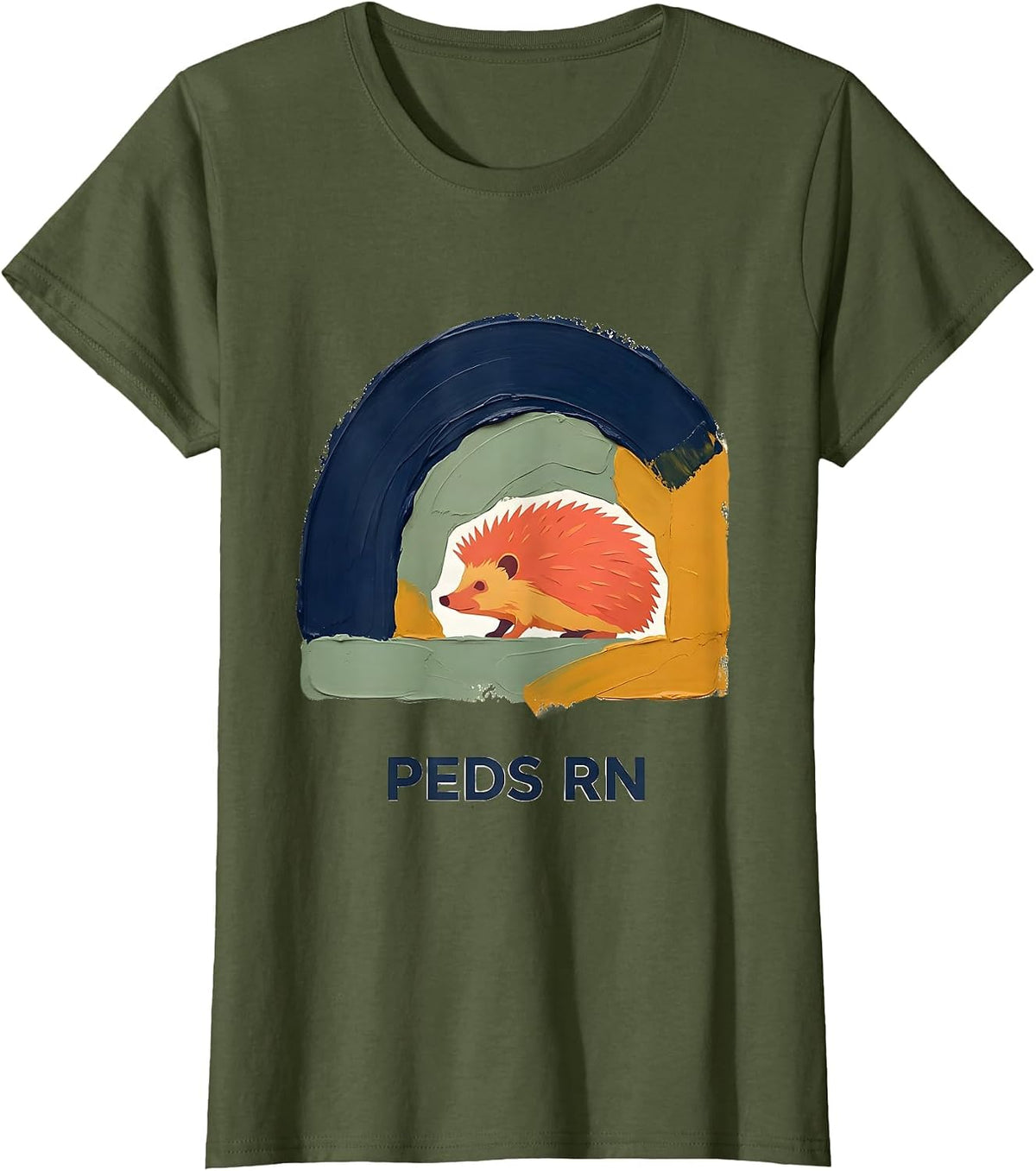 Women's PEDS RN Cute Hedgehog Pediatric NICU Nurse Work Pride T-Shirt - Olive Green
