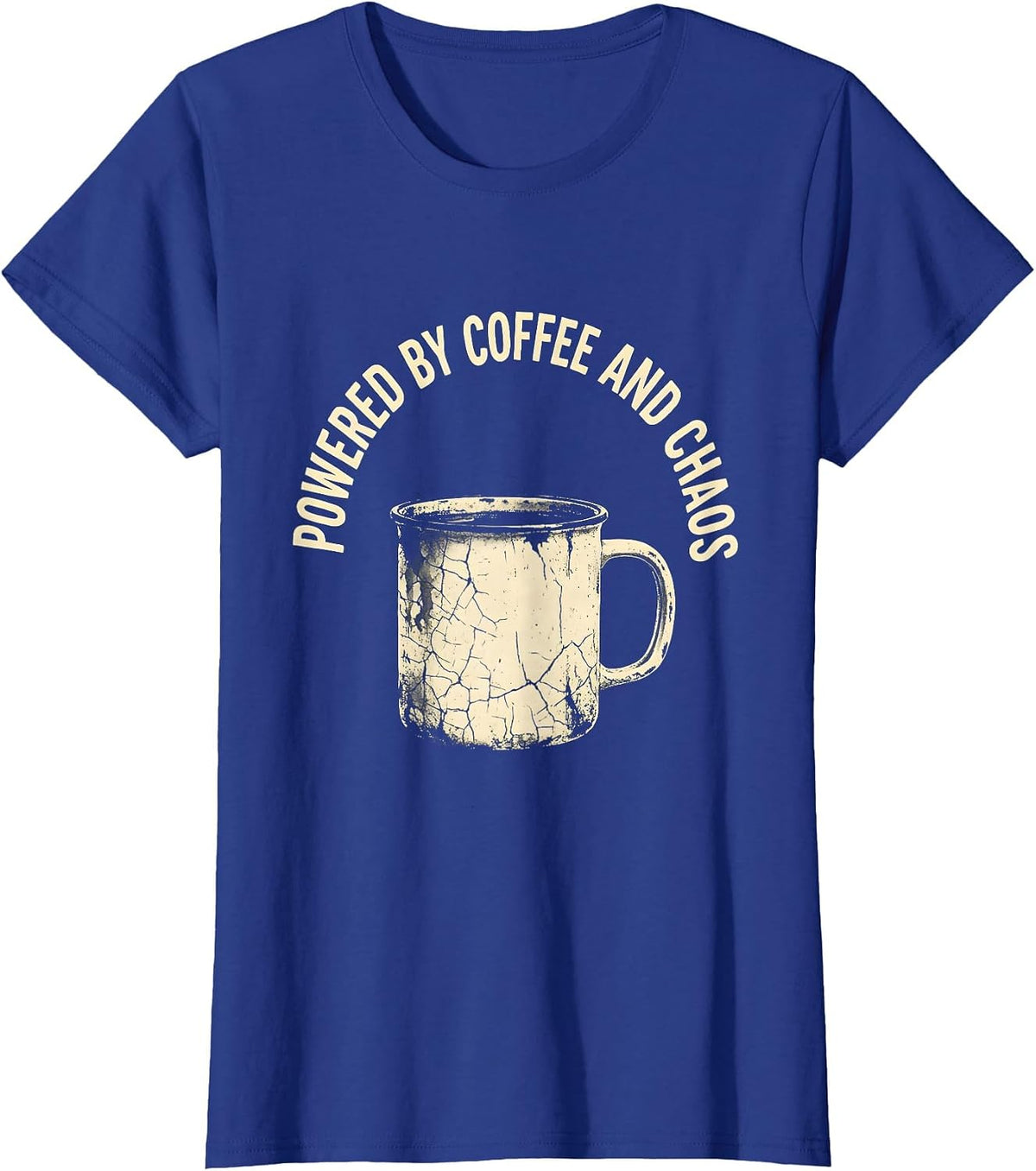 Women's Powered by Coffee and Chaos 5th Grade Teacher T-Shirt - Royal Blue
