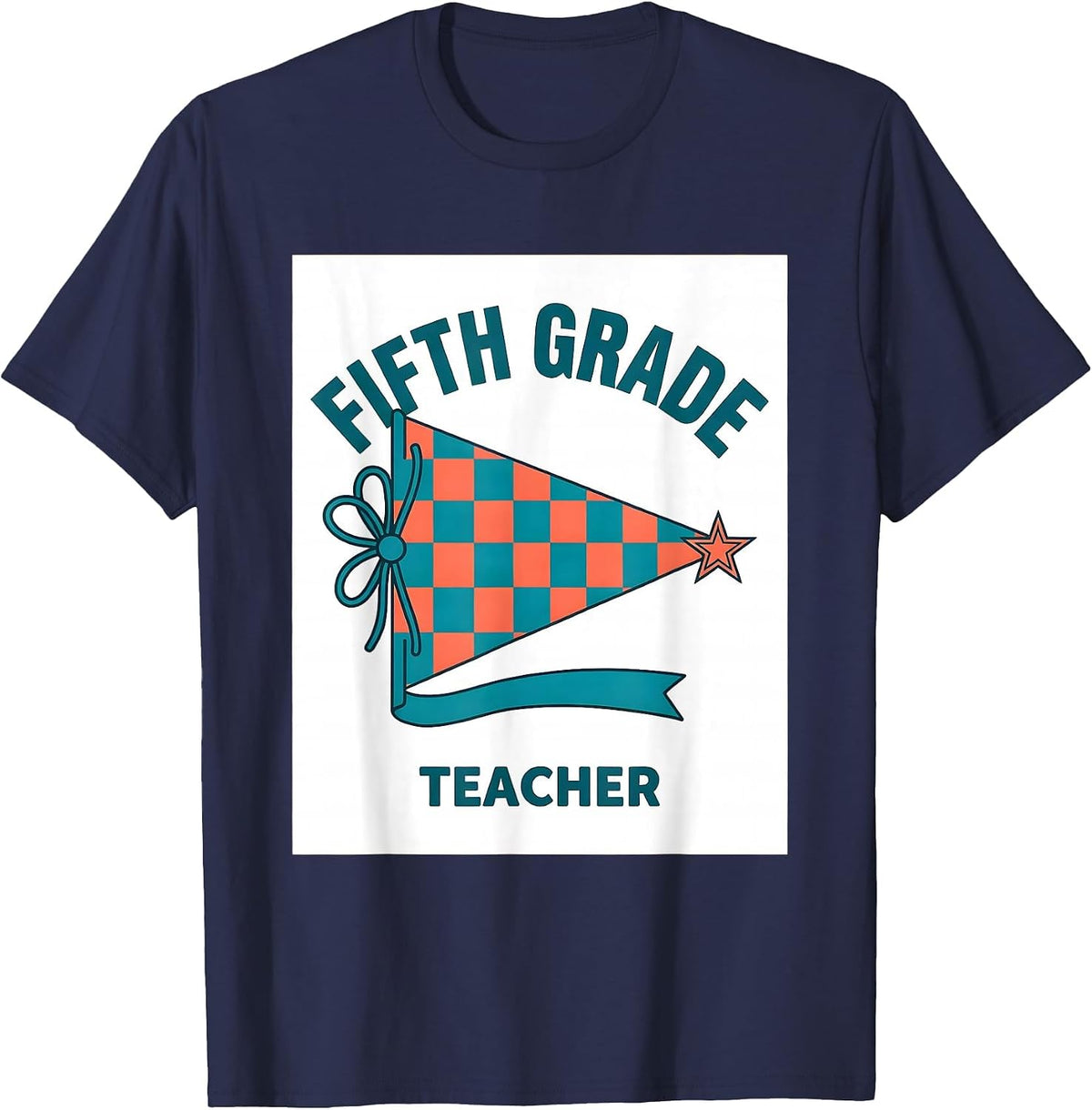 Fifth Grade Teacher Flat Vector Pennant Back to School T-Shirt - Navy Blue