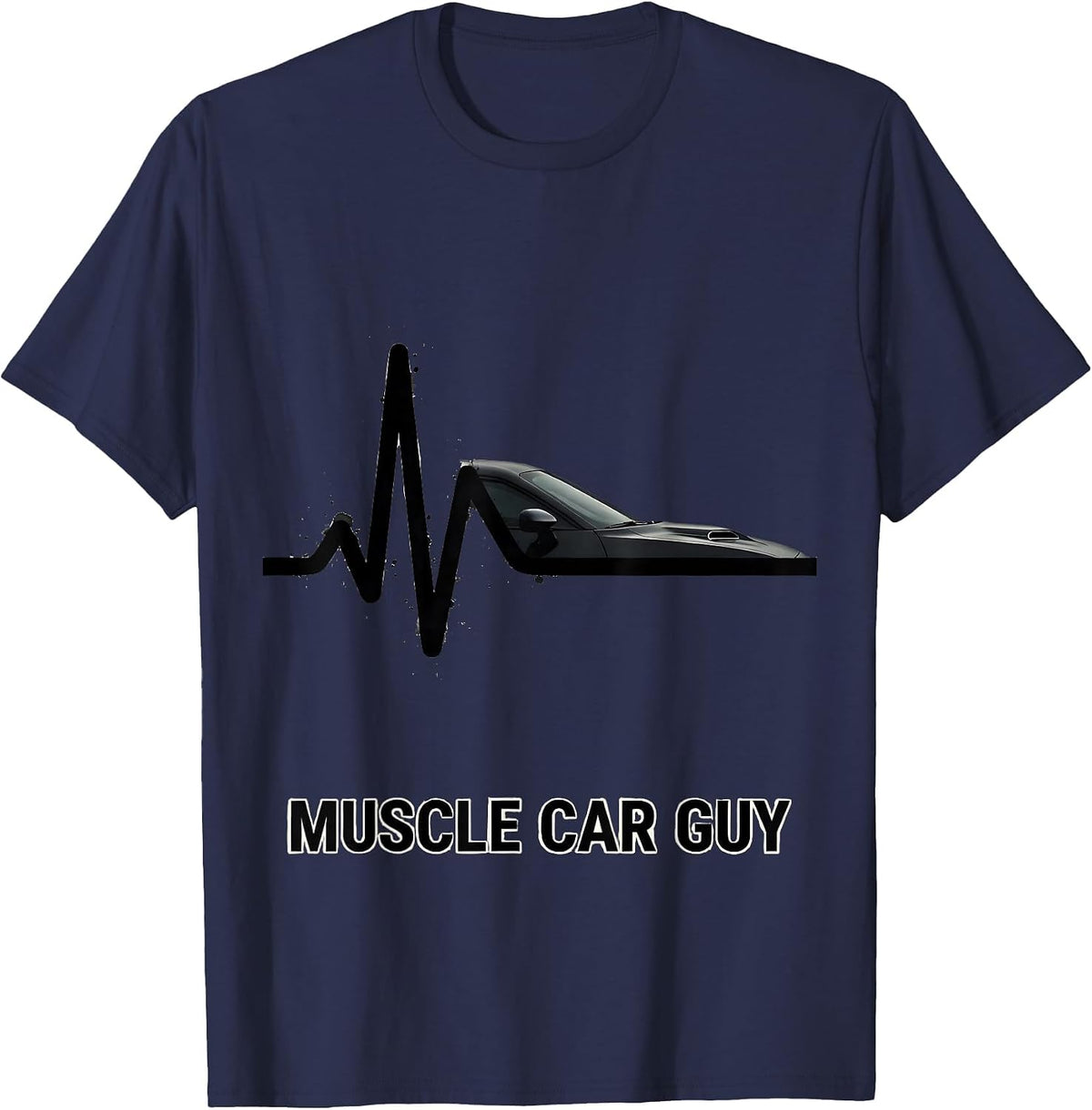 Muscle Car Guy Heartbeat Car Enthusiast Classic Car Driver T-Shirt - Navy Blue