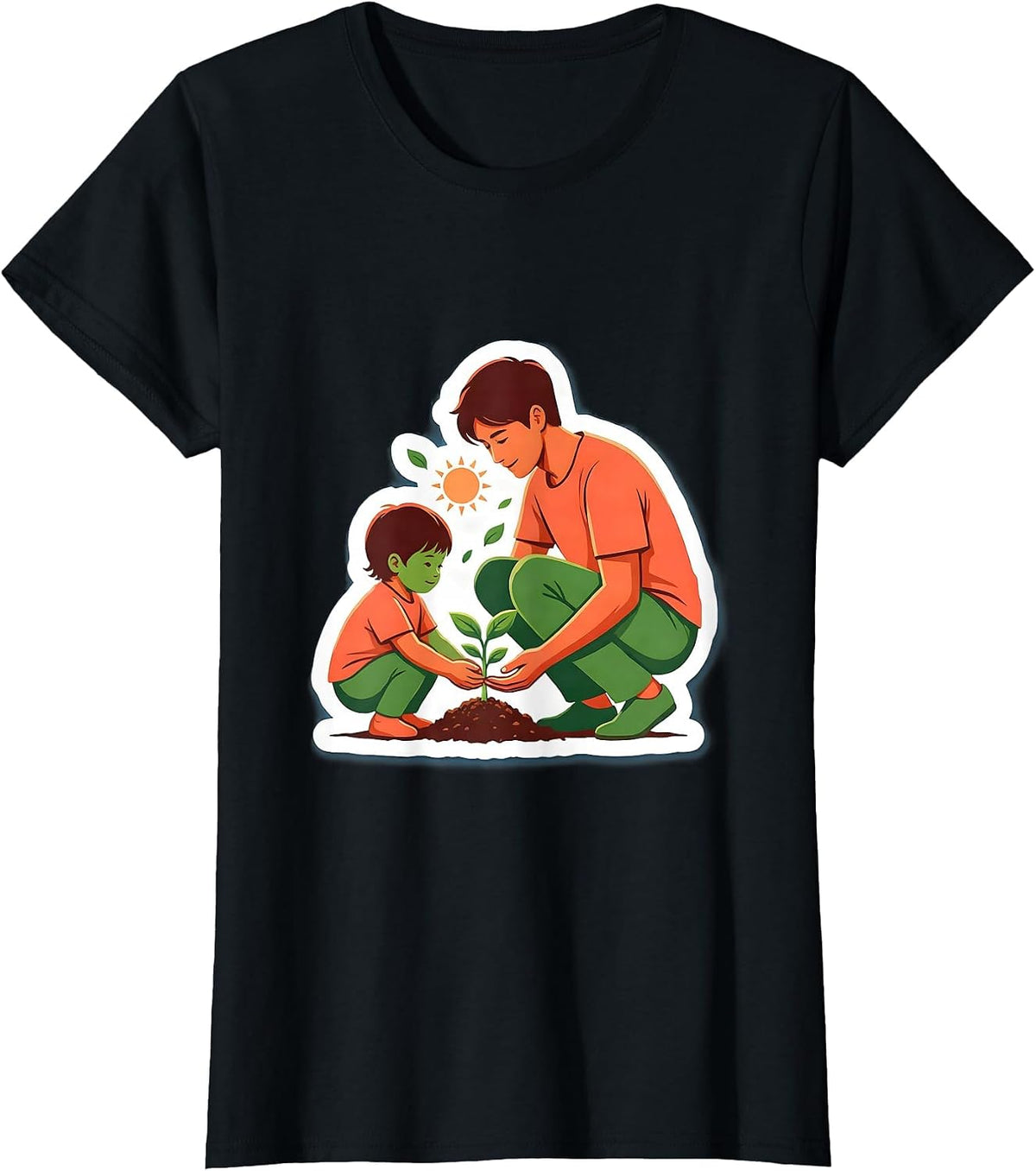Daycare Teacher and Child Planting Seedling Together T-Shirt - Black