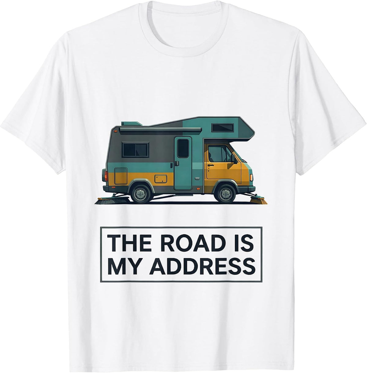 Men's The Road Is My Address Midcentury Modern Van Life Retro Road T-Shirt - White