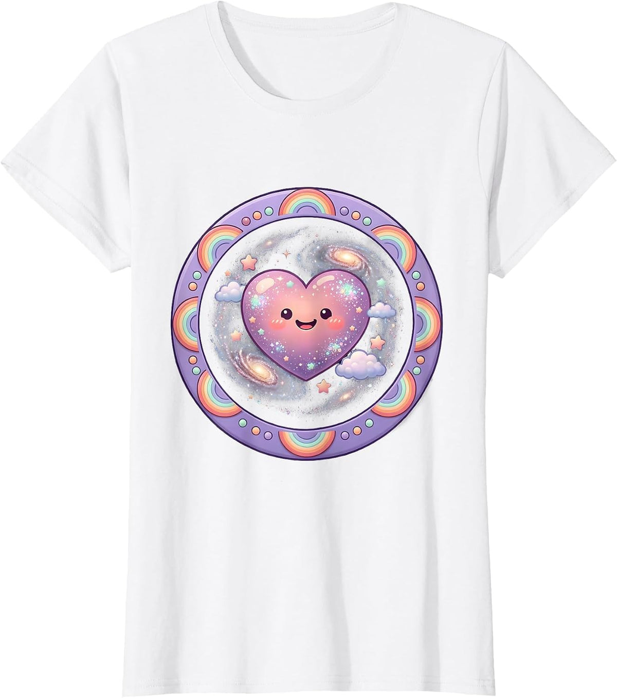 Women's Heart-Shaped Galaxy Pride Swirl Illustration T-Shirt - White