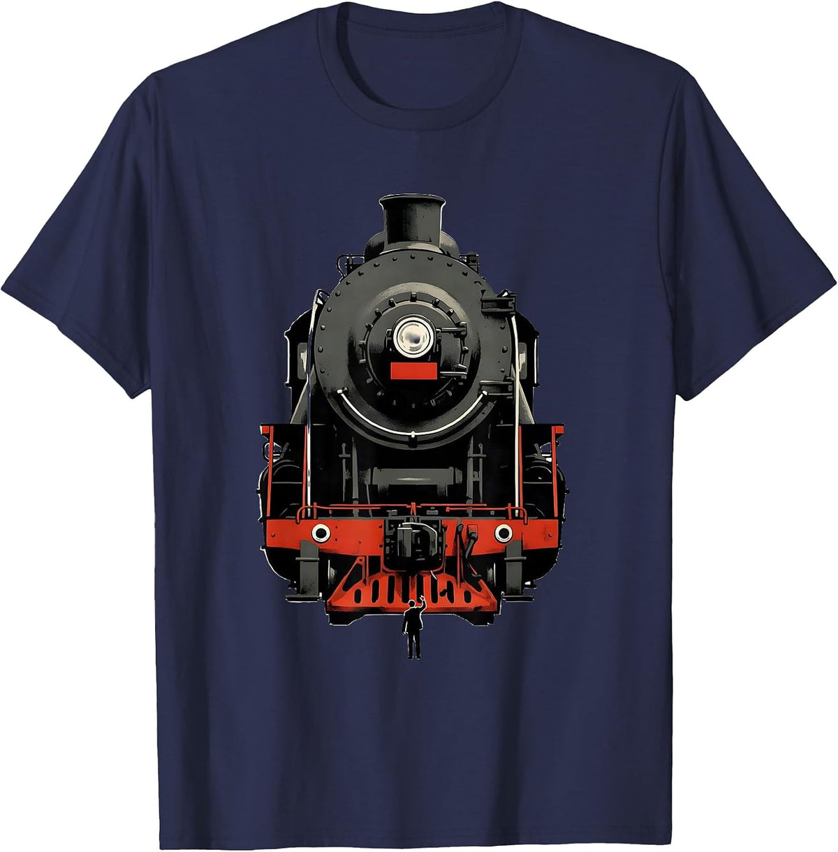 Men's Enormous Locomotive Minimalist Train Enthusiast Humor T-Shirt - Navy Blue
