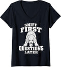Women's Goldendoodle Sniff First Questions Later Dog Mom Fans V-Neck T-Shirt - As Pictured