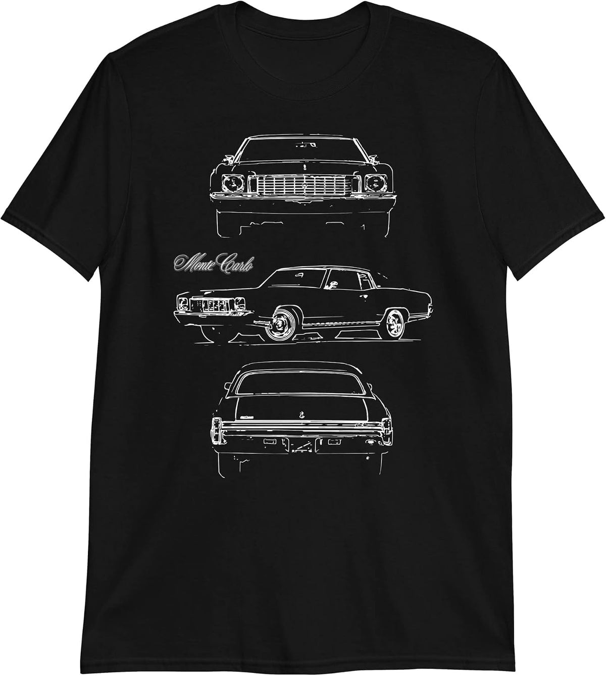 1972 Chevy Monte Carlo Classic Car Outline Short-Sleeve Mens T-Shirt - Black