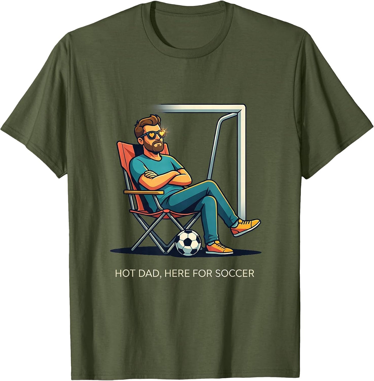 Men's Hot Dad Here For Soccer Funny Dad Humor Gift T-Shirt - Olive Green